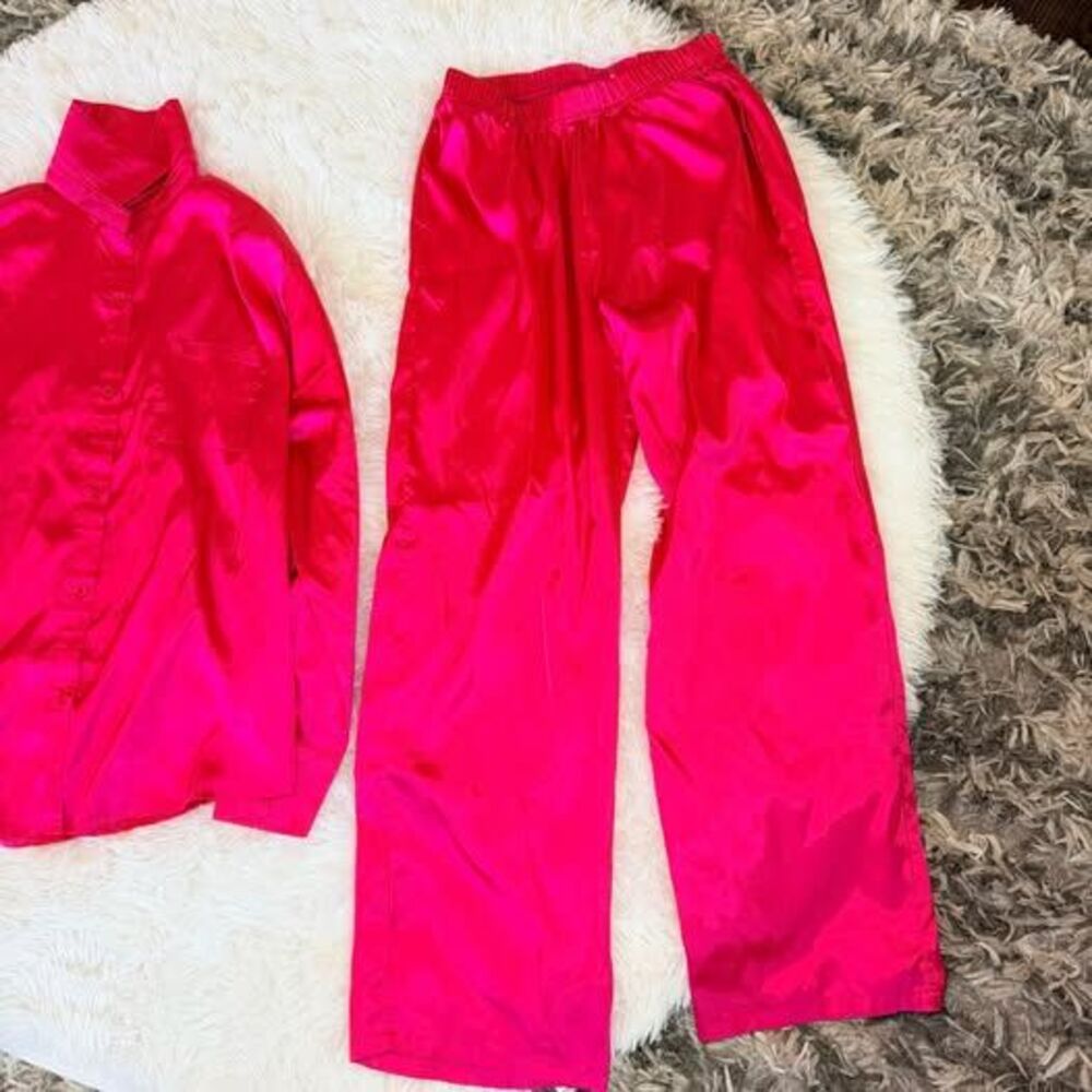 Barbiecore Satin Pajama Set Hot Pink Y2K Coquette Lounge Small - Picture 4 of 8